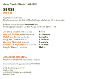 G.F. Händel: SERSE - Live recording - Accademia Bizantina, Ottavio Dantone